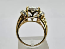 Load image into Gallery viewer, 1044: Vintage: 9ct Gold Large Glacier Topaz 8 Diamonds Cocktail Ring- sparkling statement piece.
