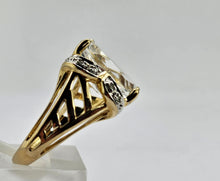 Load image into Gallery viewer, 1044: Vintage: 9ct Gold Large Glacier Topaz 8 Diamonds Cocktail Ring- sparkling statement piece.
