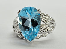 Load image into Gallery viewer, 1325: Vintage: Dramatic: 9ct White Gold Large Swiss Blue Topaz Cocktail Ring
