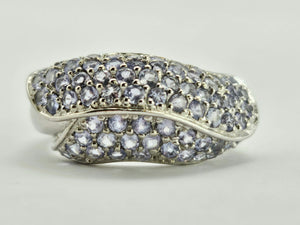 1328: Vintage: Abstract: 9ct White Gold Tanzanites Cocktail Ring- violet blue statement piece