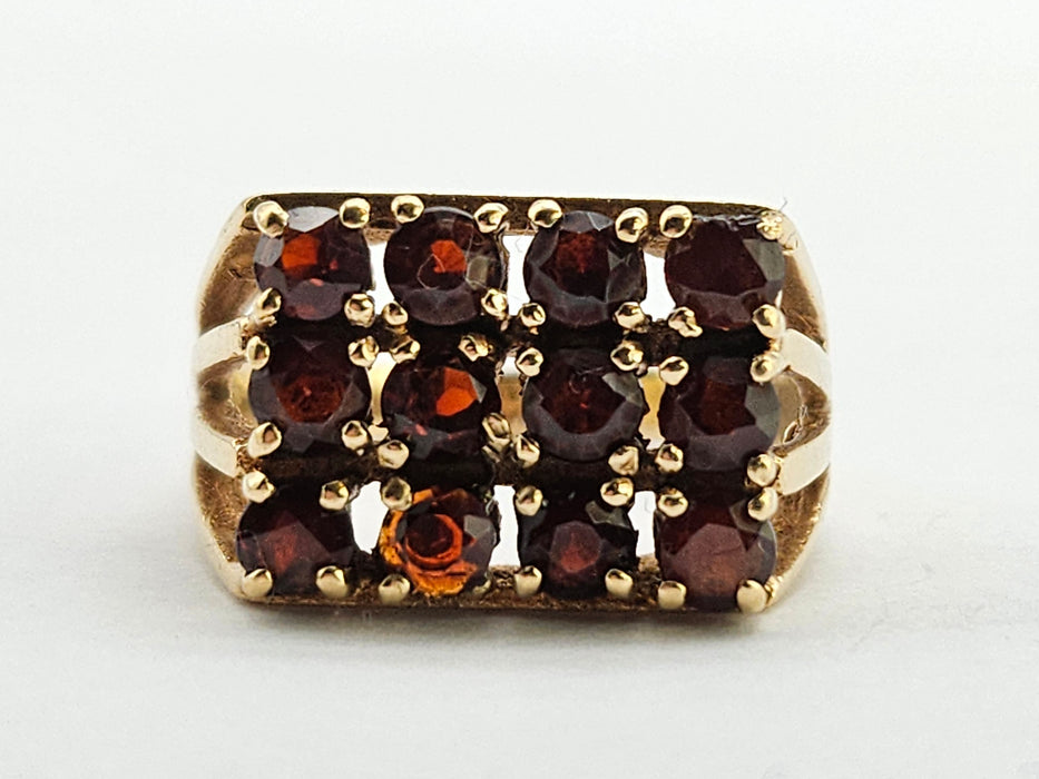 6301 Vintage: 9ct Gold Rich Red Garnets Geometric Set Ring- From 1979