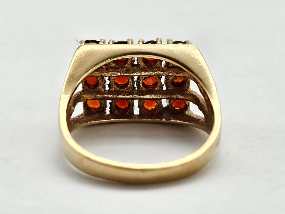 6301 Vintage: 9ct Gold Rich Red Garnets Geometric Set Ring- From 1979