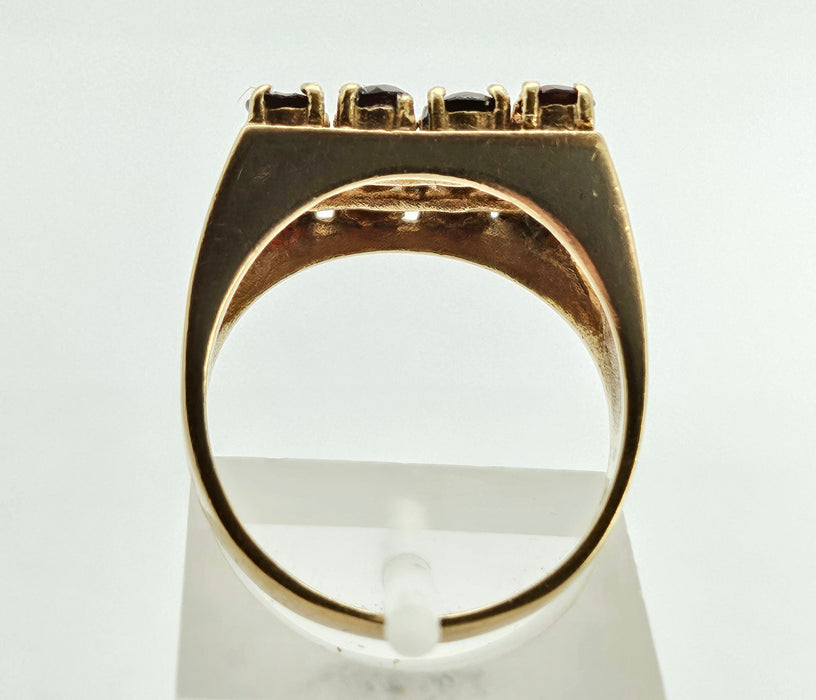 6301 Vintage: 9ct Gold Rich Red Garnets Geometric Set Ring- From 1979
