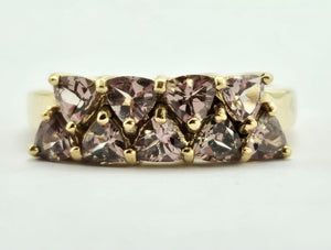 1038: Vintage Rare 9ct Gold Green Chrysoberyl's Dress/Stacker Ring- delightful
