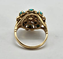 Load image into Gallery viewer, 1270: Vintage: 9ct Gold Turquoises Pearl Flower Head Ring- Date-Mark 1963
