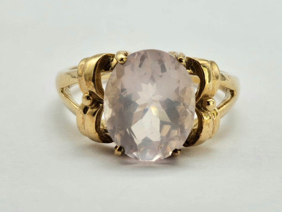 6270 Vintage: 9ct Gold Large Pink Rose Quartz Cocktail Ring