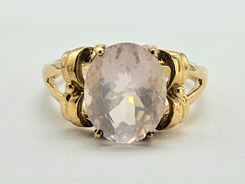6270 Vintage: 9ct Gold Large Pink Rose Quartz Cocktail Ring