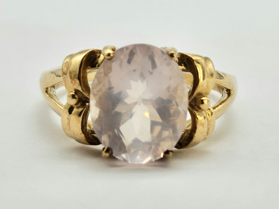 6270 Vintage: 9ct Gold Large Pink Rose Quartz Cocktail Ring