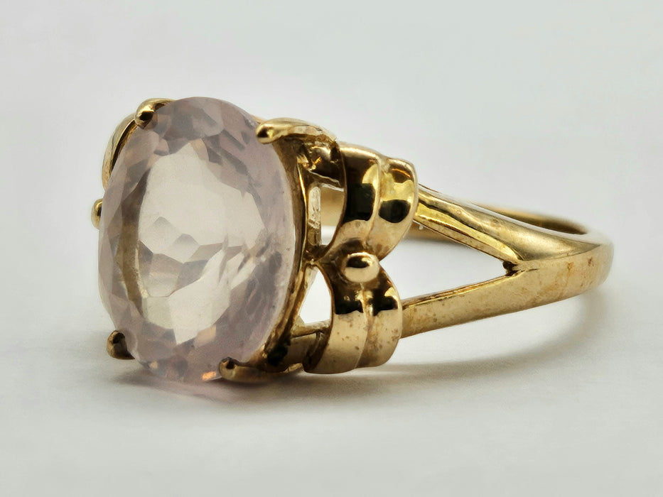 6270 Vintage: 9ct Gold Large Pink Rose Quartz Cocktail Ring