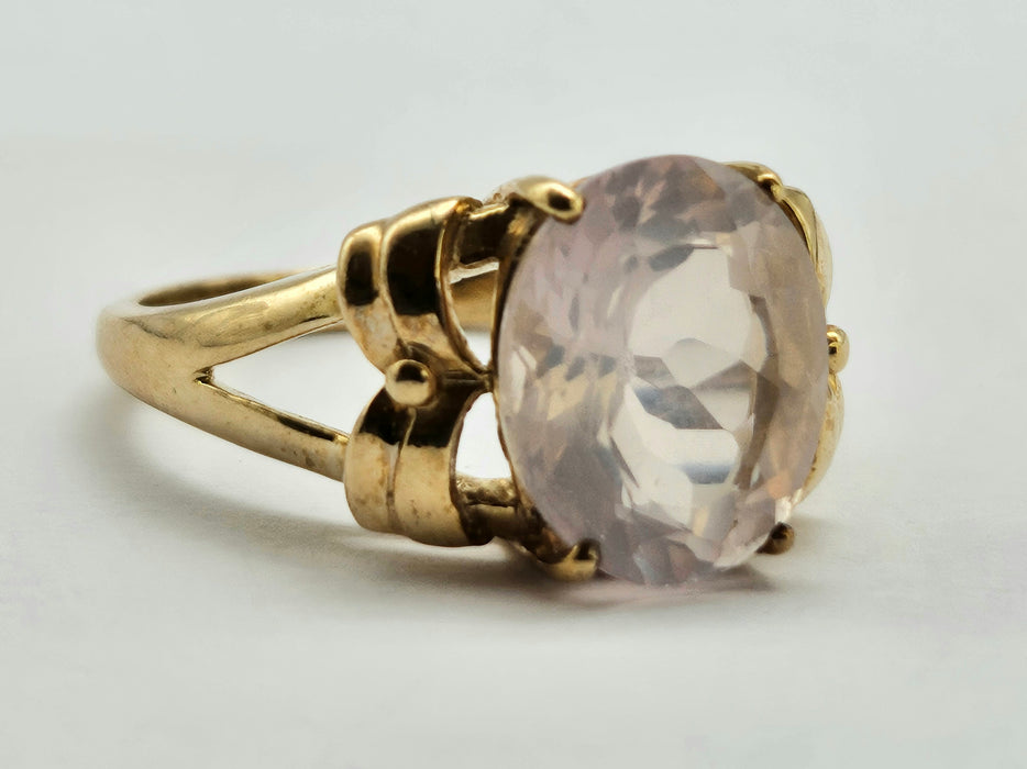 6270 Vintage: 9ct Gold Large Pink Rose Quartz Cocktail Ring