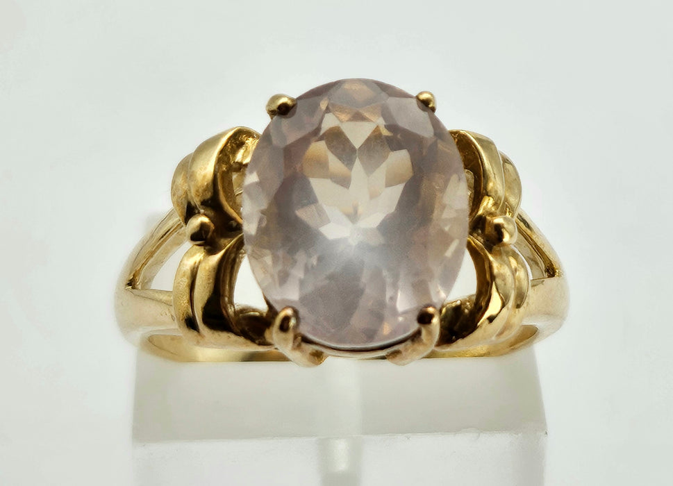 6270 Vintage: 9ct Gold Large Pink Rose Quartz Cocktail Ring