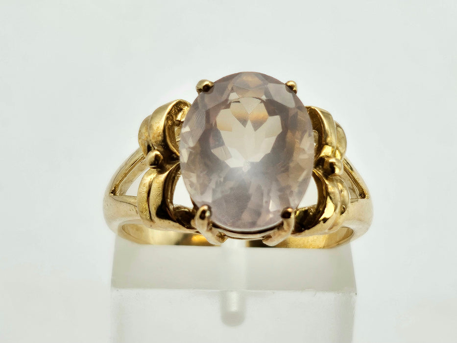 6270 Vintage: 9ct Gold Large Pink Rose Quartz Cocktail Ring