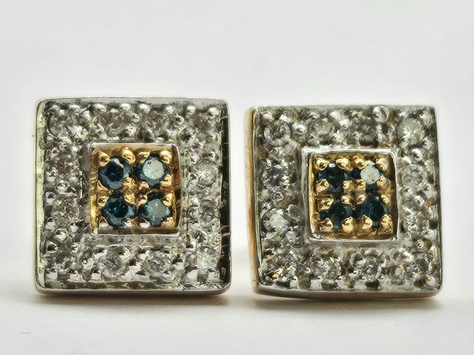 6369 Vintage: 9ct Yellow Gold Green & White Diamond Art Deco Stud Earrings