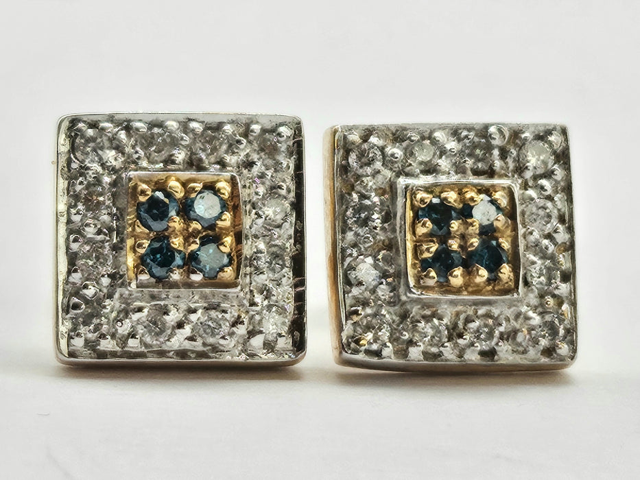 6369 Vintage: 9ct Yellow Gold Green & White Diamond Art Deco Stud Earrings