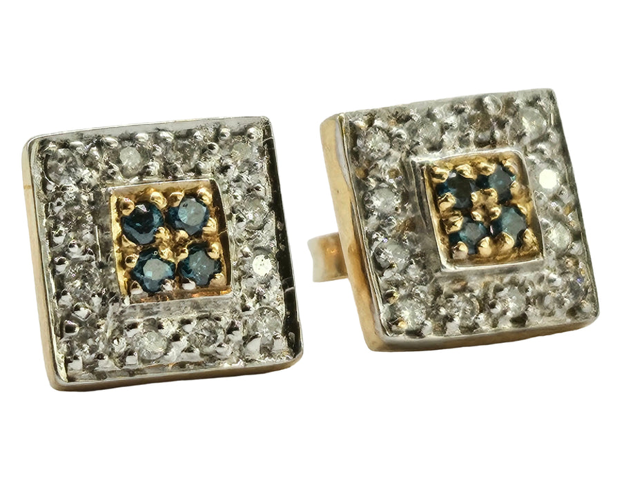 6369 Vintage: 9ct Yellow Gold Green & White Diamond Art Deco Stud Earrings