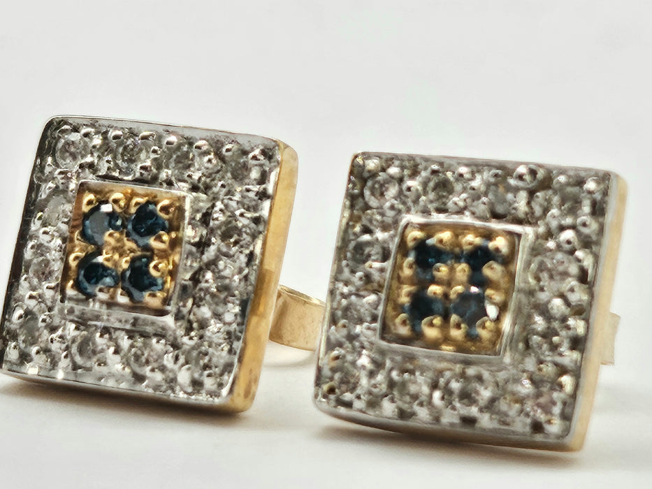 6369 Vintage: 9ct Yellow Gold Green & White Diamond Art Deco Stud Earrings