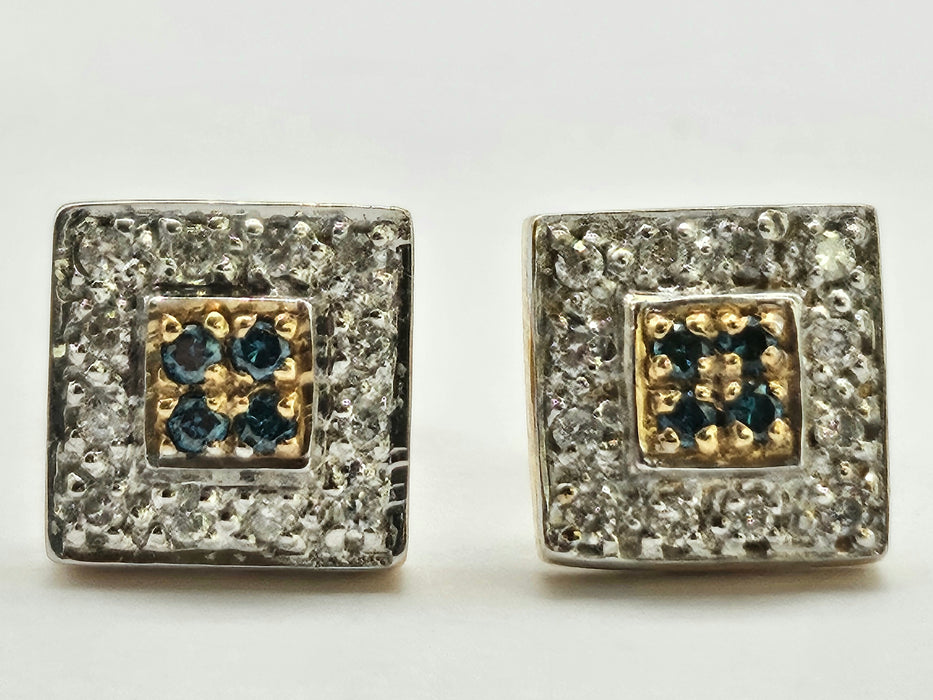 6369 Vintage: 9ct Yellow Gold Green & White Diamond Art Deco Stud Earrings