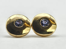 Load image into Gallery viewer, 1279: Vintage: 9ct Gold Violet Iolite Bezel Set Earring- good weight
