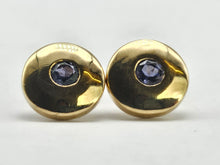 Load image into Gallery viewer, 1279: Vintage: 9ct Gold Violet Iolite Bezel Set Earring- good weight

