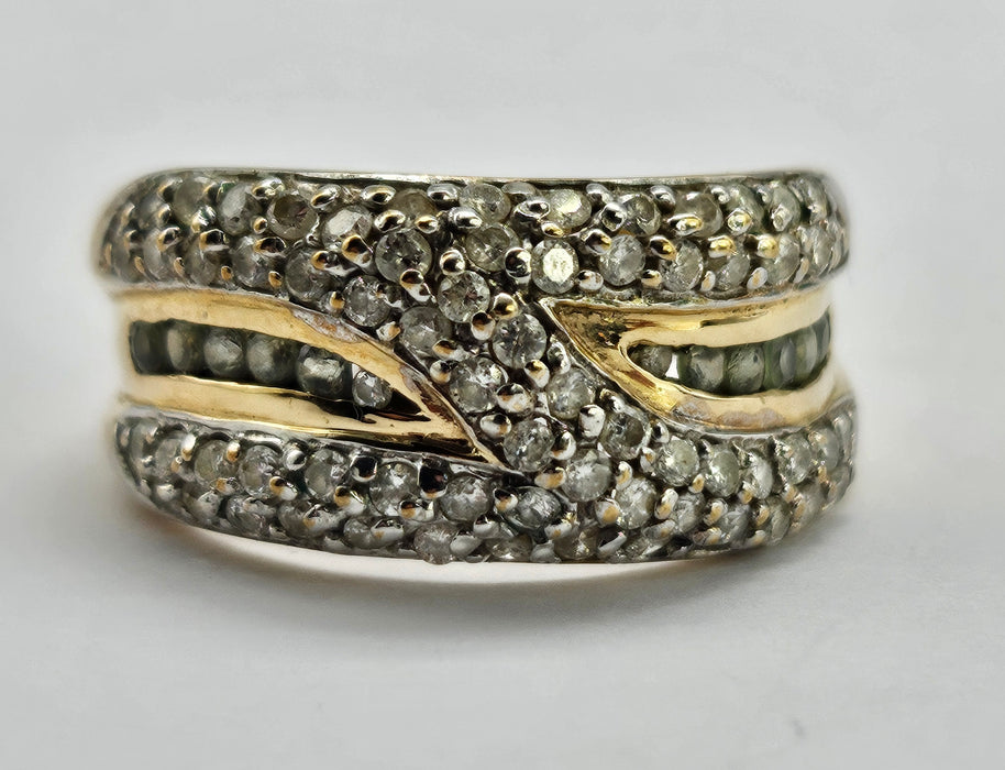 6178 Vintage: Statement 9ct Gold 65 Diamonds Green Amethyst Ring