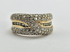 1281: Vintage: Statement 9ct Gold 65 Diamonds Green Amethyst Ring- wonderful