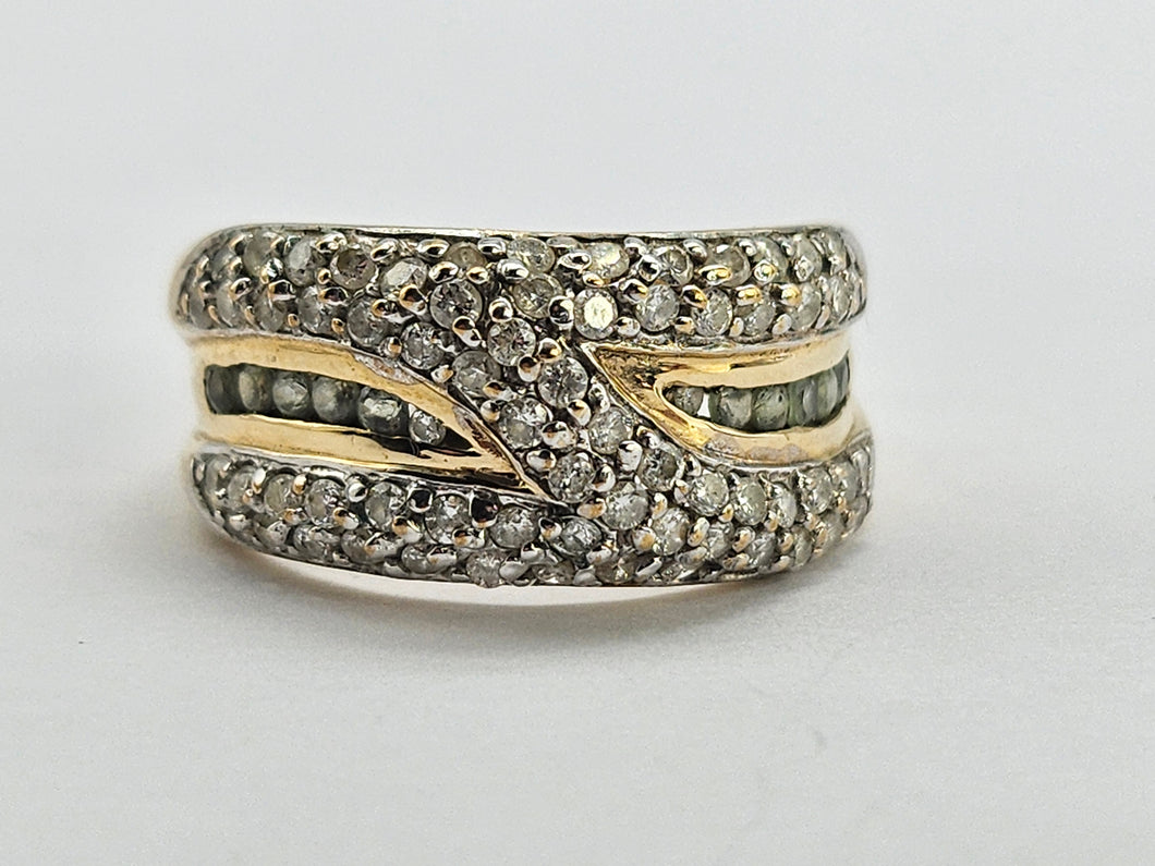 1281: Vintage: Statement 9ct Gold 65 Diamonds Green Amethyst Ring- wonderful