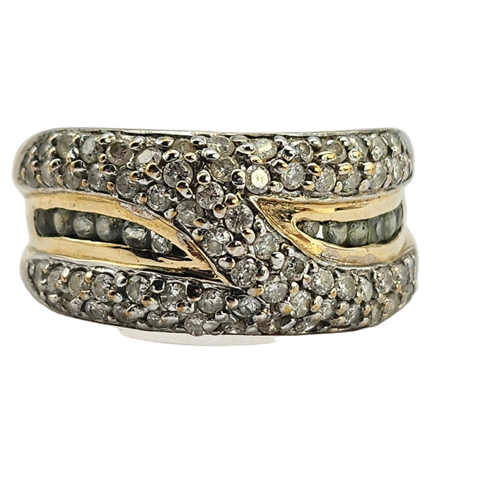 6178 Vintage: Statement 9ct Gold 65 Diamonds Green Amethyst Ring