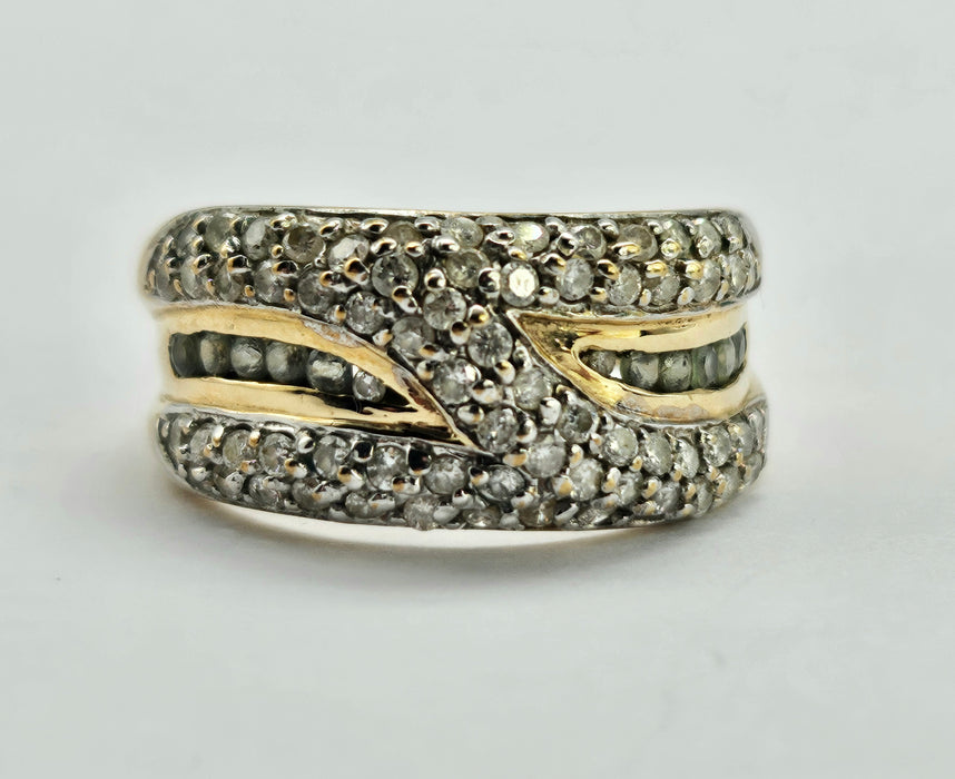 6178 Vintage: Statement 9ct Gold 65 Diamonds Green Amethyst Ring