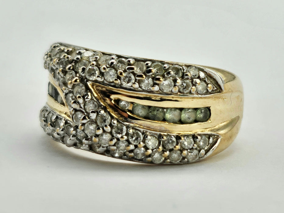 6178 Vintage: Statement 9ct Gold 65 Diamonds Green Amethyst Ring