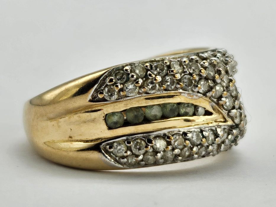 6178 Vintage: Statement 9ct Gold 65 Diamonds Green Amethyst Ring