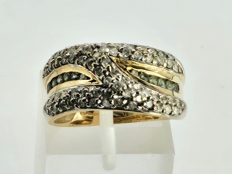 6178 Vintage: Statement 9ct Gold 65 Diamonds Green Amethyst Ring