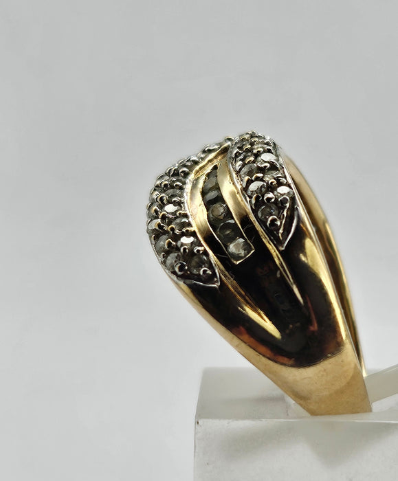 6178 Vintage: Statement 9ct Gold 65 Diamonds Green Amethyst Ring