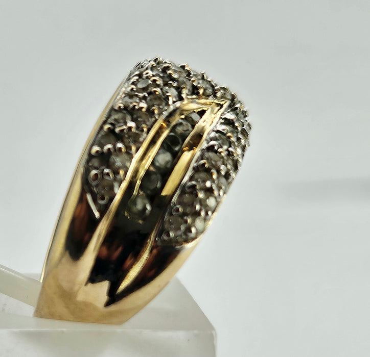 6178 Vintage: Statement 9ct Gold 65 Diamonds Green Amethyst Ring