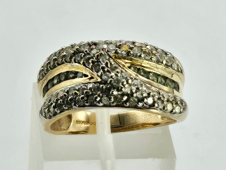 6178 Vintage: Statement 9ct Gold 65 Diamonds Green Amethyst Ring