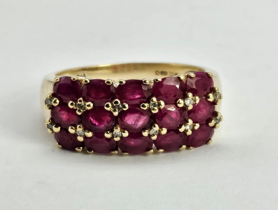 Vintage: Substantial 9ct Gold Ruby & Diamond Geometric Dress Ring