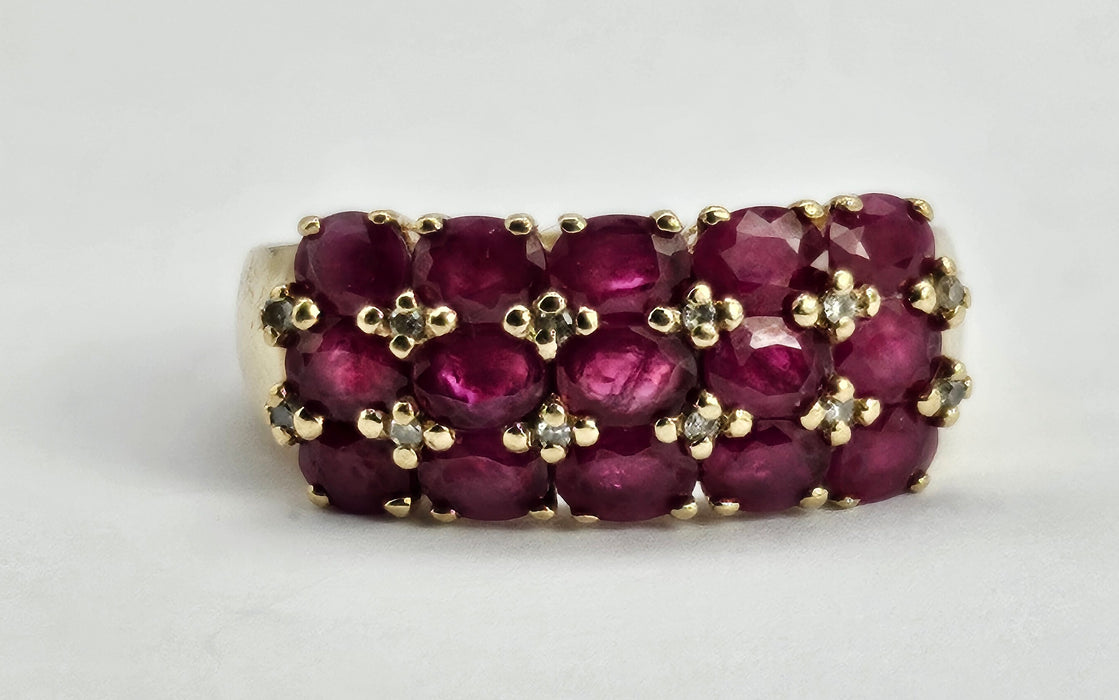 Vintage: Substantial 9ct Gold Ruby & Diamond Geometric Dress Ring