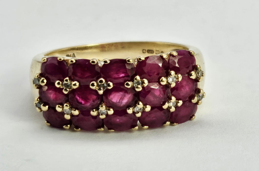 Vintage: Substantial 9ct Gold Ruby & Diamond Geometric Dress Ring
