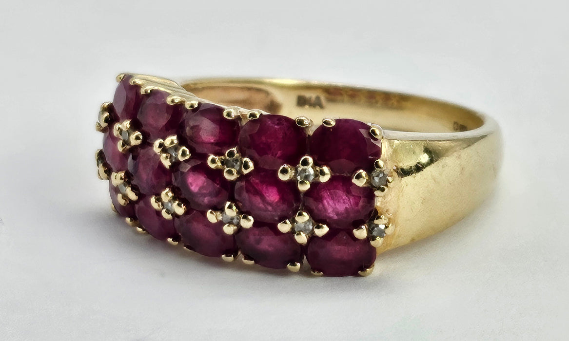 Vintage: Substantial 9ct Gold Ruby & Diamond Geometric Dress Ring