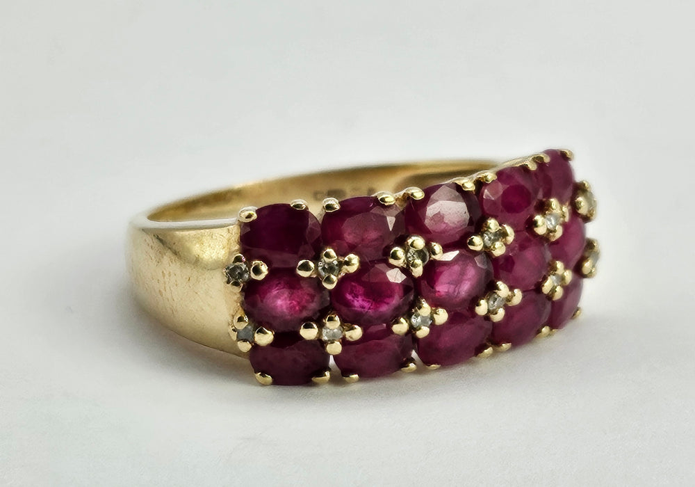 Vintage: Substantial 9ct Gold Ruby & Diamond Geometric Dress Ring