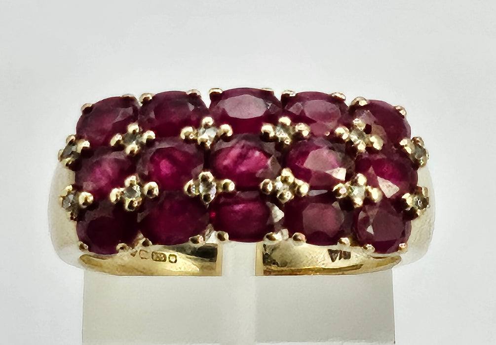 Vintage: Substantial 9ct Gold Ruby & Diamond Geometric Dress Ring
