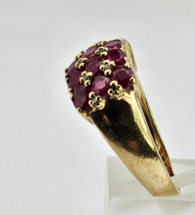 Vintage: Substantial 9ct Gold Ruby & Diamond Geometric Dress Ring