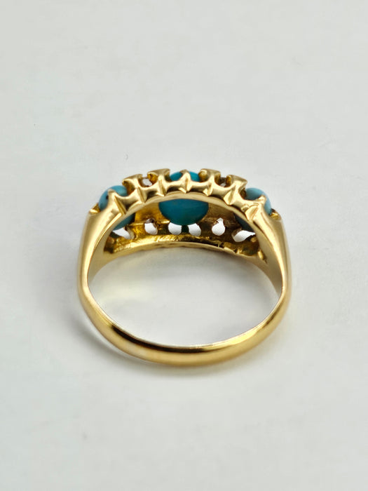 6272: Antique: 18ct Gold Turquoises Diamonds Ring-From 1902 - remarkable