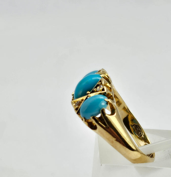 6272: Antique: 18ct Gold Turquoises Diamonds Ring-From 1902 - remarkable