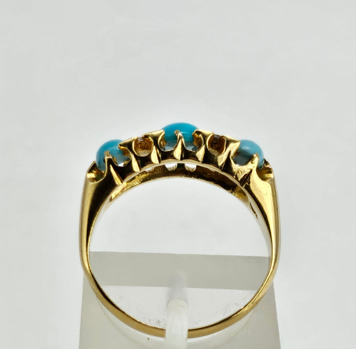 6272: Antique: 18ct Gold Turquoises Diamonds Ring-From 1902 - remarkable