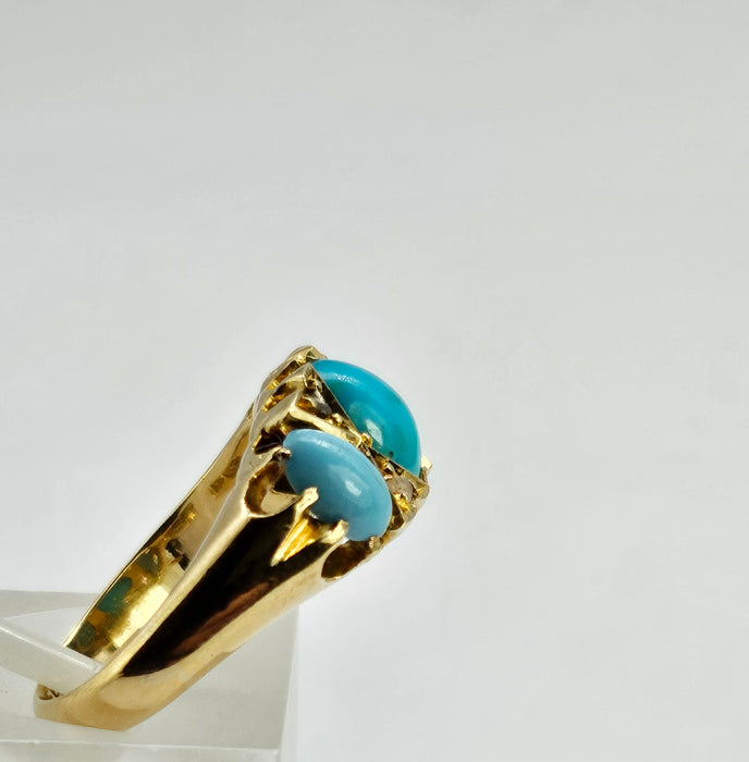 6272: Antique: 18ct Gold Turquoises Diamonds Ring-From 1902 - remarkable