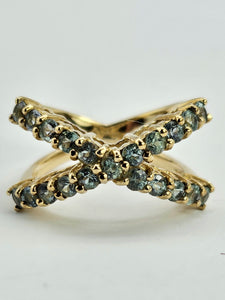 1335: Vintage; Spectacular 9ct Gold 21 Aquamarines Cocktail Ring- striking design