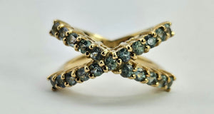 1335: Vintage; Spectacular 9ct Gold 21 Aquamarines Cocktail Ring- striking design