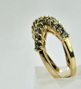 1335: Vintage; Spectacular 9ct Gold 21 Aquamarines Cocktail Ring- striking design