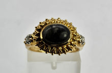 Cargar imagen en el visor de la galería, 1274: Vintage: 9ct Gold Cabochon &quot;Carbuncle&quot; Black Agate Diamonds Signet Ring
