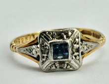 Cargar imagen en el visor de la galería, 1023: Vintage: 18ct Gold Platinum Sapphire Diamonds Art Deco Style Ring- Date-Mark 1964
